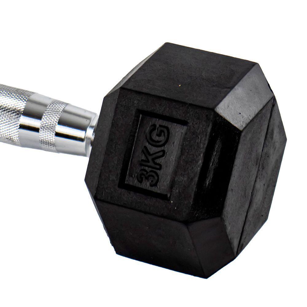 Par Halter 3kg + 3kg Dumbbell Sextavado Emborrachado Pegada Cromada Gallant (GDB03F3B-PT) - 3