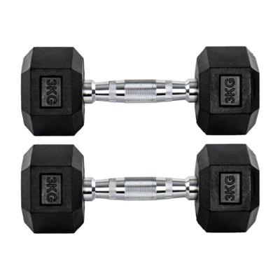 Par Halter 3kg + 3kg Dumbbell Sextavado Emborrachado Pegada Cromada Gallant (GDB03F3B-PT)