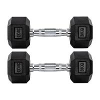 Par Halter 3kg + 3kg Dumbbell Sextavado Emborrachado Pegada Cromada Gallant (GDB03F3B-PT) - 1