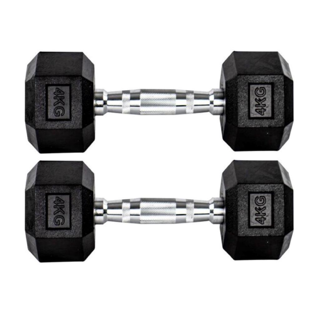 Par Halter 4kg + 4kg Dumbbell Sextavado Emborrachado Pegada Cromada Gallant (GDB04F3B-PT) - 1