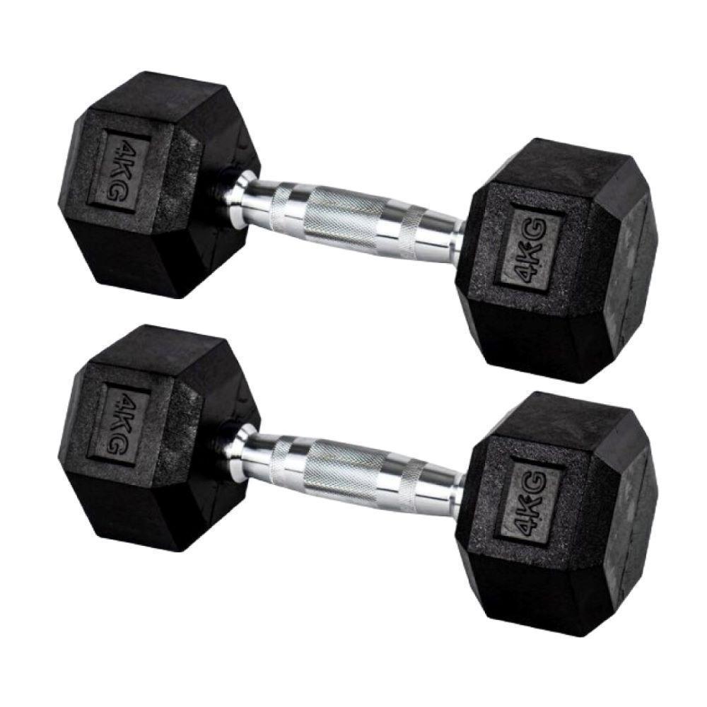 Par Halter 4kg + 4kg Dumbbell Sextavado Emborrachado Pegada Cromada Gallant (GDB04F3B-PT) - 2
