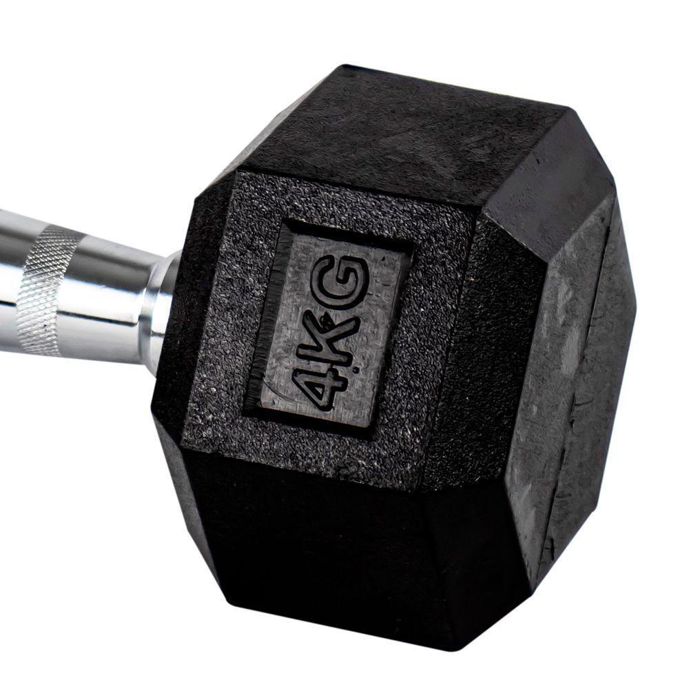 Par Halter 4kg + 4kg Dumbbell Sextavado Emborrachado Pegada Cromada Gallant (GDB04F3B-PT) - 3