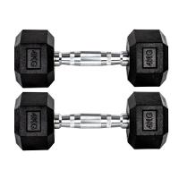 Par Halter 4kg + 4kg Dumbbell Sextavado Emborrachado Pegada Cromada Gallant (GDB04F3B-PT) - 1