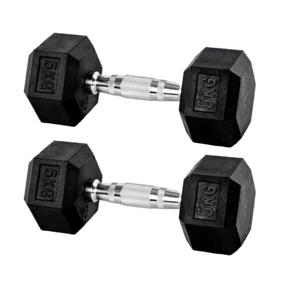 Par Halter 5kg + 5kg Dumbbell Sextavado Emborrachado Pegada Cromada Gallant (GDB05F3B-PT) - 2