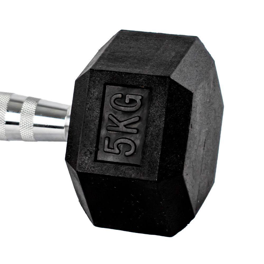 Par Halter 5kg + 5kg Dumbbell Sextavado Emborrachado Pegada Cromada Gallant (GDB05F3B-PT) - 3