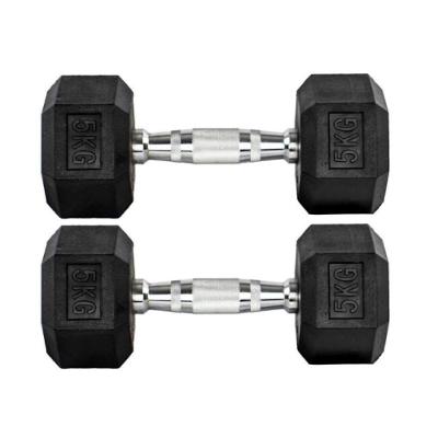 Par Halter 5kg + 5kg Dumbbell Sextavado Emborrachado Pegada Cromada Gallant (GDB05F3B-PT)