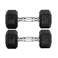 Par Halter 5kg + 5kg Dumbbell Sextavado Emborrachado Pegada Cromada Gallant (GDB05F3B-PT) - 1