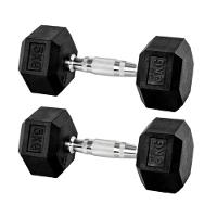 Par Halter 5kg + 5kg Dumbbell Sextavado Emborrachado Pegada Cromada Gallant (GDB05F3B-PT) - 2
