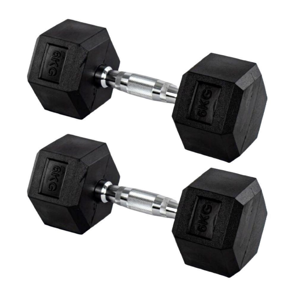 Par Halteres 6kg + 6kg Dumbbell Sextavado Emborrachado Pegada Cromada Gallant (GDB06F3B-PT) - 2