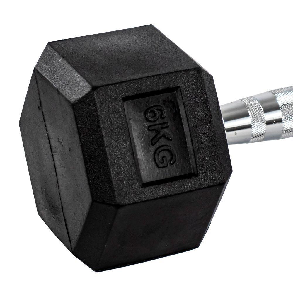 Par Halteres 6kg + 6kg Dumbbell Sextavado Emborrachado Pegada Cromada Gallant (GDB06F3B-PT) - 3