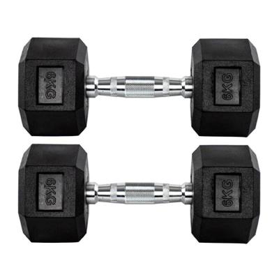 Par Halteres 6kg + 6kg Dumbbell Sextavado Emborrachado Pegada Cromada Gallant (GDB06F3B-PT)
