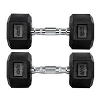 Par Halteres 6kg + 6kg Dumbbell Sextavado Emborrachado Pegada Cromada Gallant (GDB06F3B-PT) - 1