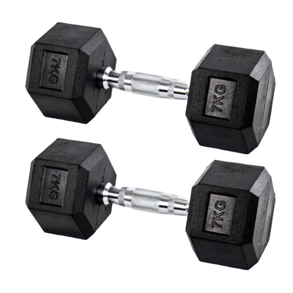 Par Halteres 7kg + 7kg Dumbbell Sextavado Emborrachado Pegada Cromada Gallant (GDB07F3B-PT) - 2