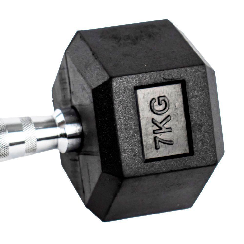 Par Halteres 7kg + 7kg Dumbbell Sextavado Emborrachado Pegada Cromada Gallant (GDB07F3B-PT) - 3
