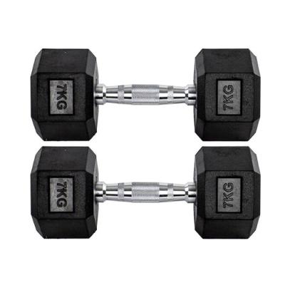 Par Halteres 7kg + 7kg Dumbbell Sextavado Emborrachado Pegada Cromada Gallant (GDb07F3B-Pt)