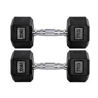 Par Halteres 7kg + 7kg Dumbbell Sextavado Emborrachado Pegada Cromada Gallant (GDB07F3B-PT) - 1