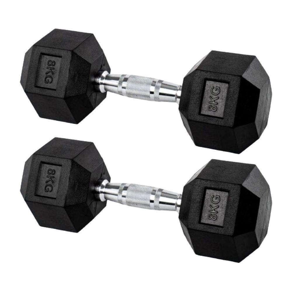 Par Halteres 8kg + 8kg Dumbbell Sextavado Emborrachado Pegada Cromada Gallant (GDB08F3B-PT) - 2