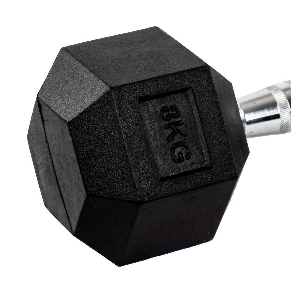 Par Halteres 8kg + 8kg Dumbbell Sextavado Emborrachado Pegada Cromada Gallant (GDB08F3B-PT) - 3