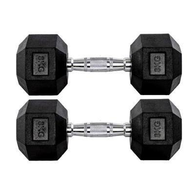 Par Halteres 8kg + 8kg Dumbbell Sextavado Emborrachado Pegada Cromada Gallant (GDb08F3B-Pt)