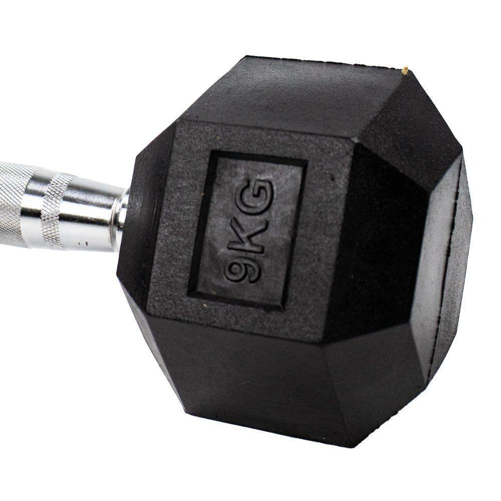 Par Halteres 9kg + 9kg Dumbbell Sextavado Emborrachado Pegada Cromada Gallant (GDB09F3B-PT) - 3