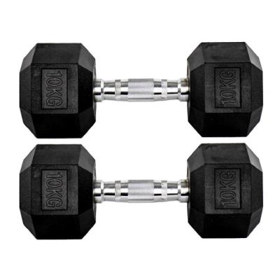 Par Halter 10kg + 10kg Dumbbell Sextavado Emborrachado Pegada Cromada Gallant (GDB10F3B-PT)