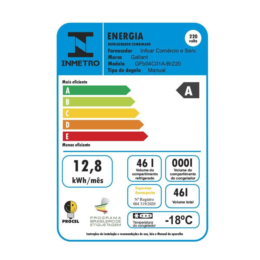 Frigobar Gallant Venezia 46L 220V Branco 12,8kw/h 60hz (GFB04C01A-BR220) - 9