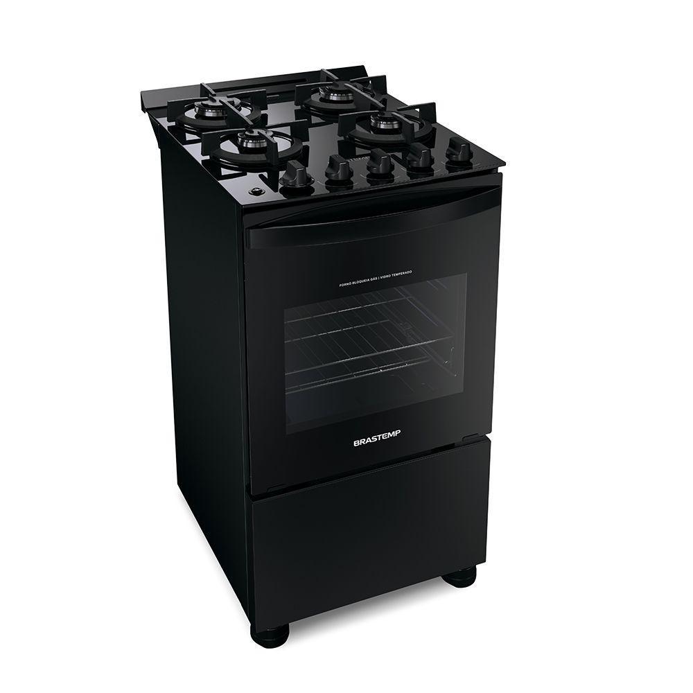FOGAO BRASTEMP PISO 4 BOCAS PRETO COM MESA DE VIDRO E GRADES DUPLAS DE FERRO FUNDIDO (BFO4VAE) - 1