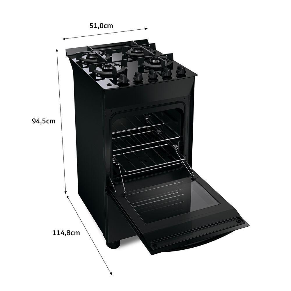FOGAO BRASTEMP PISO 4 BOCAS PRETO COM MESA DE VIDRO E GRADES DUPLAS DE FERRO FUNDIDO (BFO4VAE) - 8