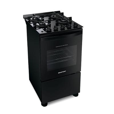 Fogão de Piso 4 Bocas Gás Brastemp BFO4VAE Mesa de Vidro Temperado Preto Bivolt