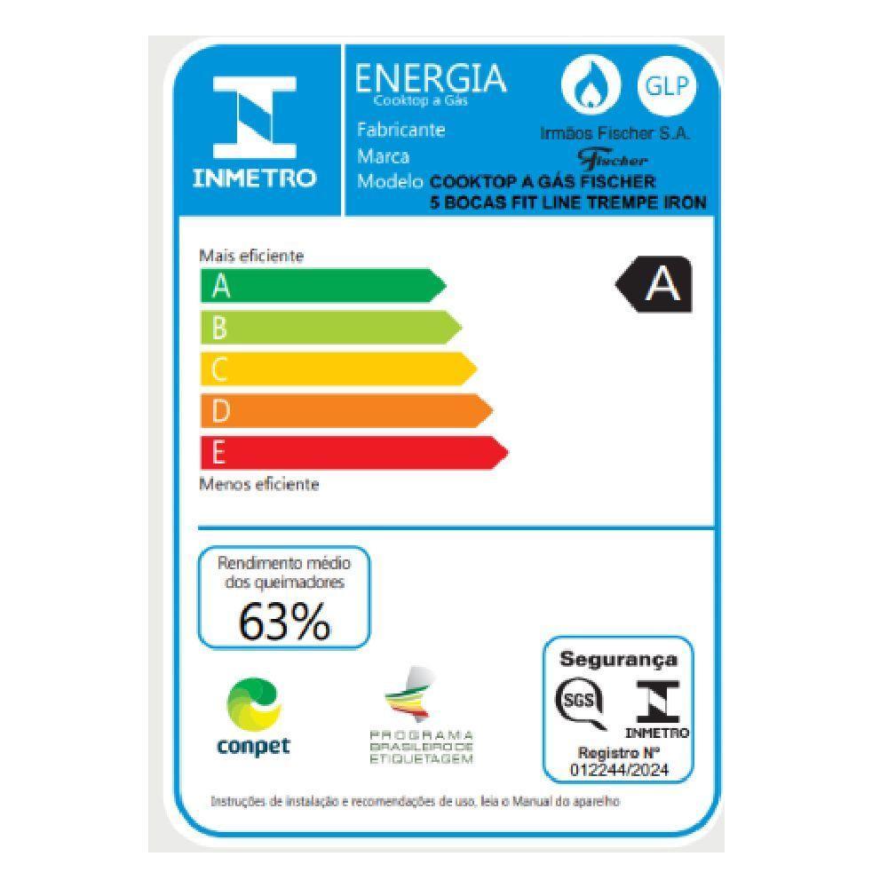 Cooktop Fit Line Fischer 5 Bocas Tc Trempe Iron Vidro Preto Bivolt 36325-102672 - 5