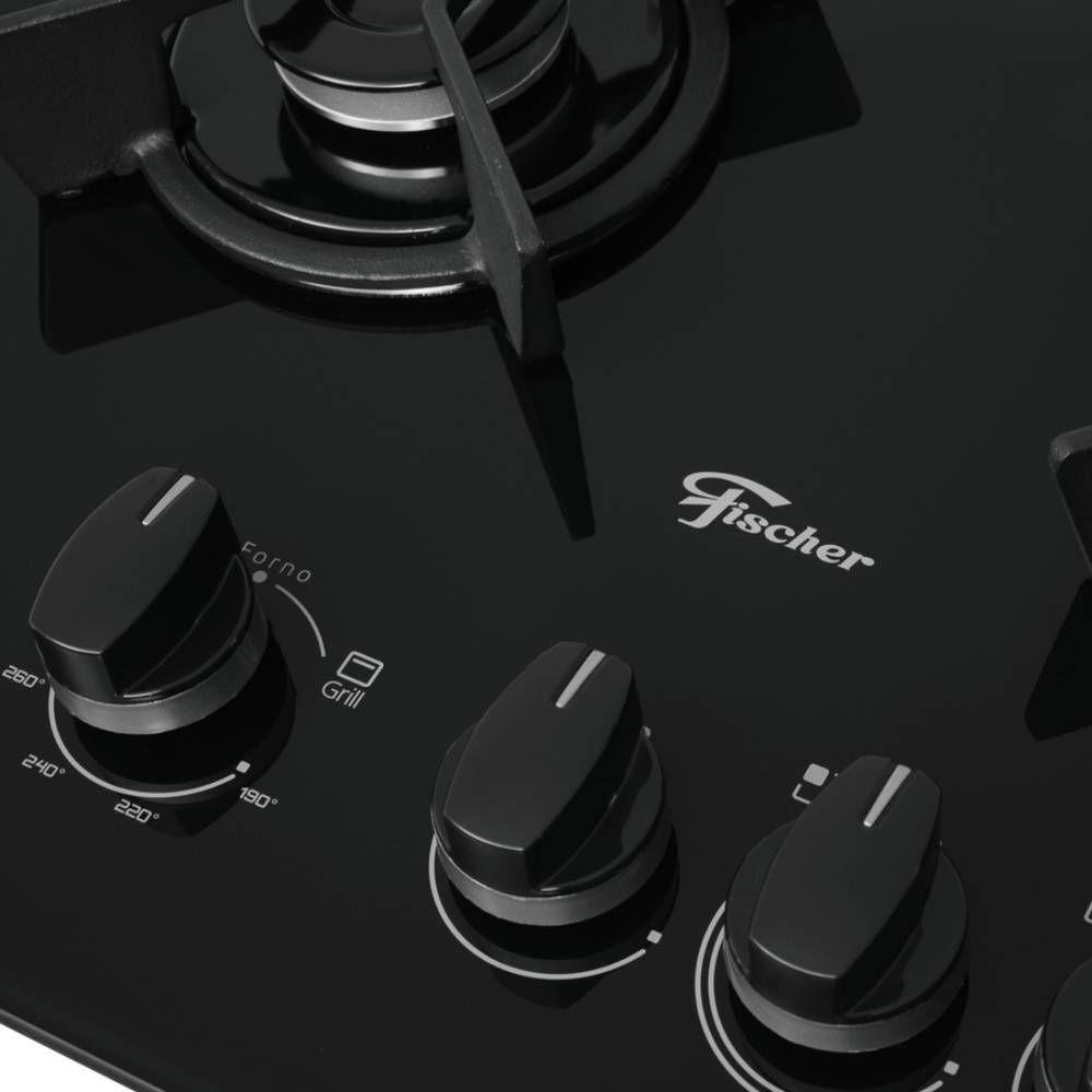 Fogão Fischer Gran Cheff De Embutir 4 Bocas Silver Mesa De Vidro Preto 220V - 5