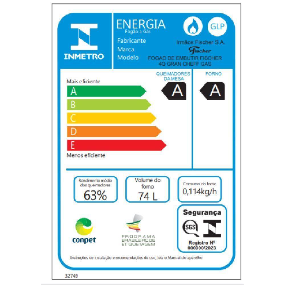 Fogão Fischer Gran Cheff De Embutir 4 Bocas Silver Mesa De Vidro Preto 220V - 10