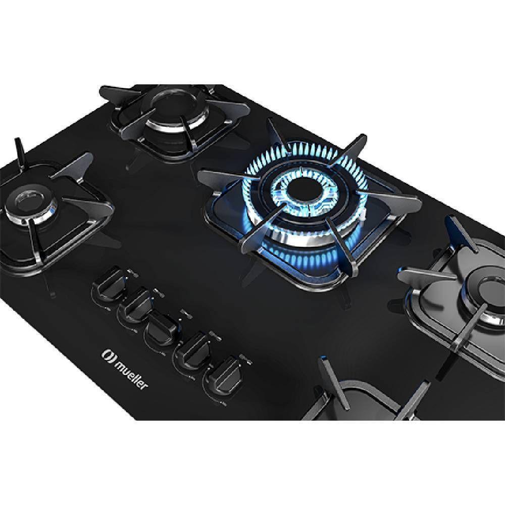 Cooktop Mueller 5 Bocas Vidro Preto Tripla Chama Bivolt 601270003 - 5