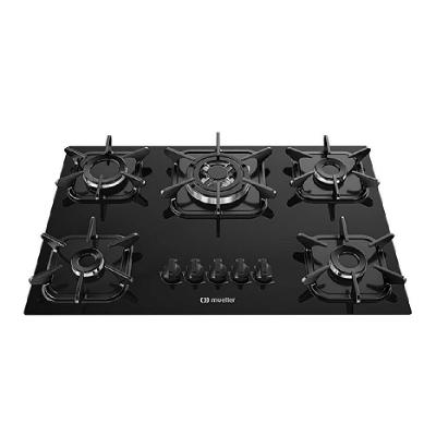 Cooktop a Gás MUELLER 601270003 5 Bocas Vidro Temperado Tripla Chama com Acendimento Automático