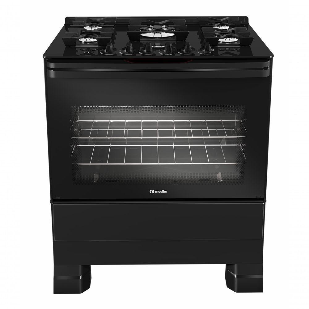 Fogão Mueller 5 Bocas Preto Bivolt Mesa de Vidro e Tripla Chama MFV5BF - 1