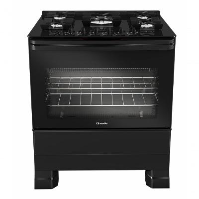 Fogão Mueller 5 Bocas Preto Bivolt Mesa de Vidro e Tripla Chama MFV5BF