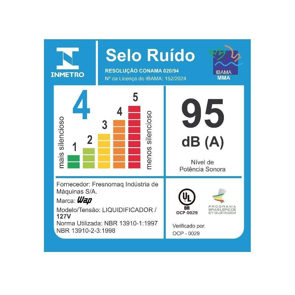 Liquidificador Wap Jarra de Vidro 2L Preto e Cinza 900W WB2000 127V FW010340 - 5