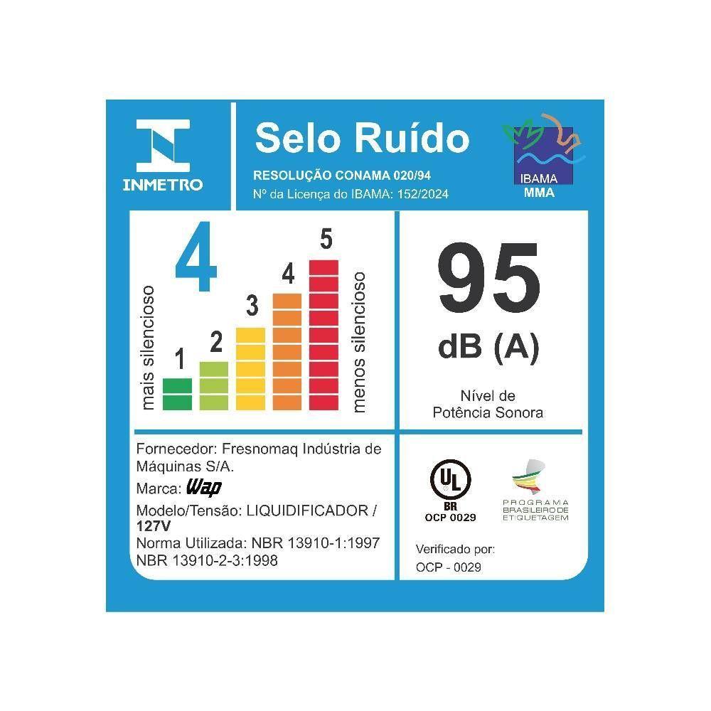 Liquidificador Wap Jarra de Vidro 2L Preto e Cinza1000W WB2000 220V FW010341 - 5