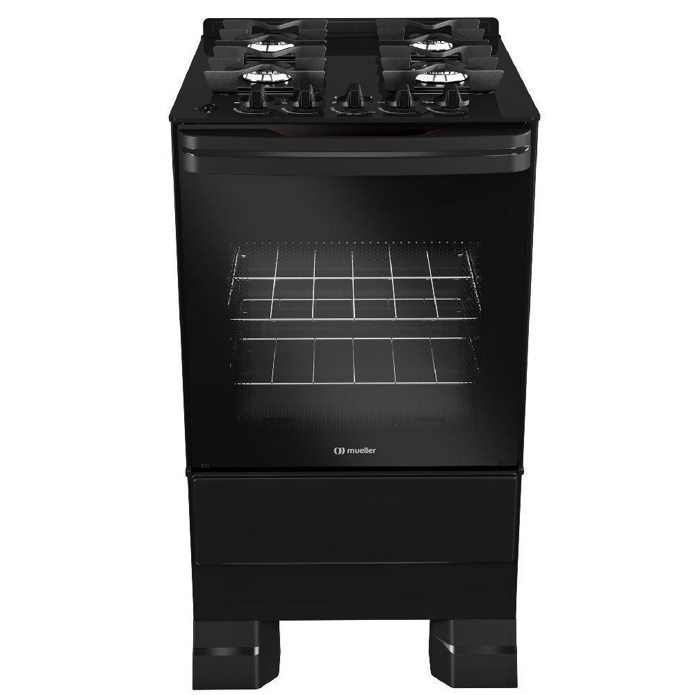 Fogão Mueller 4 Bocas Preto Bivolt Mesa De Vidro Grades Ferro Fundido MFV4BF - 1