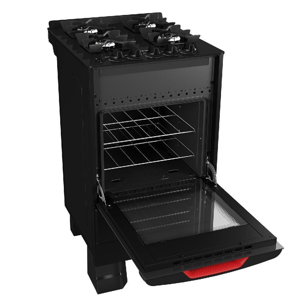 Fogão Mueller 4 Bocas Preto Bivolt Mesa De Vidro Grades Ferro Fundido MFV4BF - 3