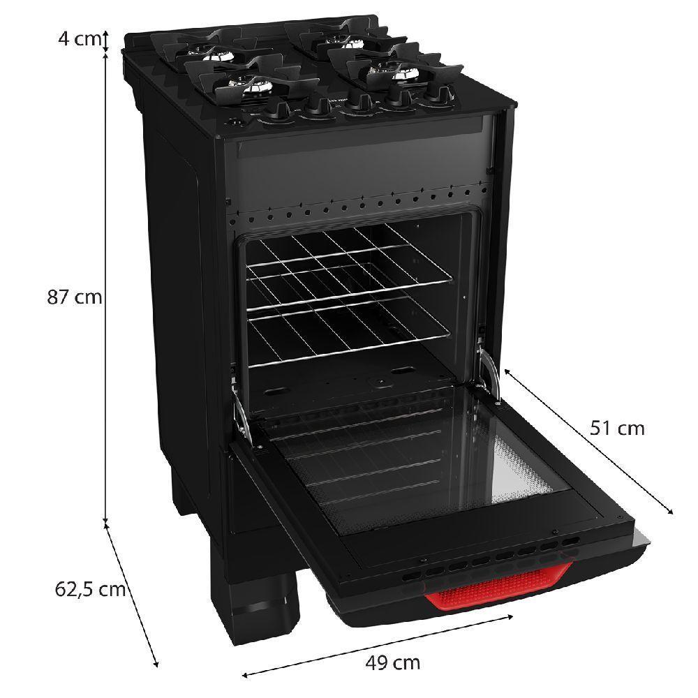 Fogão Mueller 4 Bocas Preto Bivolt Mesa De Vidro Grades Ferro Fundido MFV4BF - 7