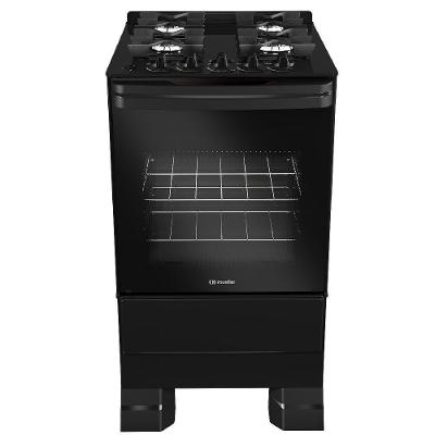 Fogão Mueller 4 Bocas Preto Bivolt Mesa De Vidro Grades Ferro Fundido MFV4BF