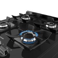 Fogão Mueller 4 Bocas Preto Bivolt Mesa De Vidro Grades Ferro Fundido MFV4BF