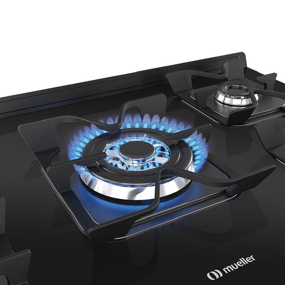 Fogão Mueller 5 Bocas Branco Bivolt Mesa De Vidro e Tripla Chama MFV5BF - 5