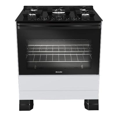 Fogão a Gás de Piso 5 Bocas Bivolt MUELLER MFV5BF Mesa de Vidro Temperado Branco