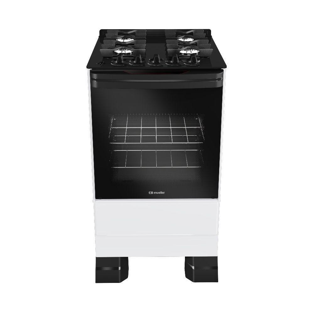 Fogão Mueller 4 Bocas Branco Bivolt Mesa De Vidro Grades Ferro Fundido MFV4BF - 1