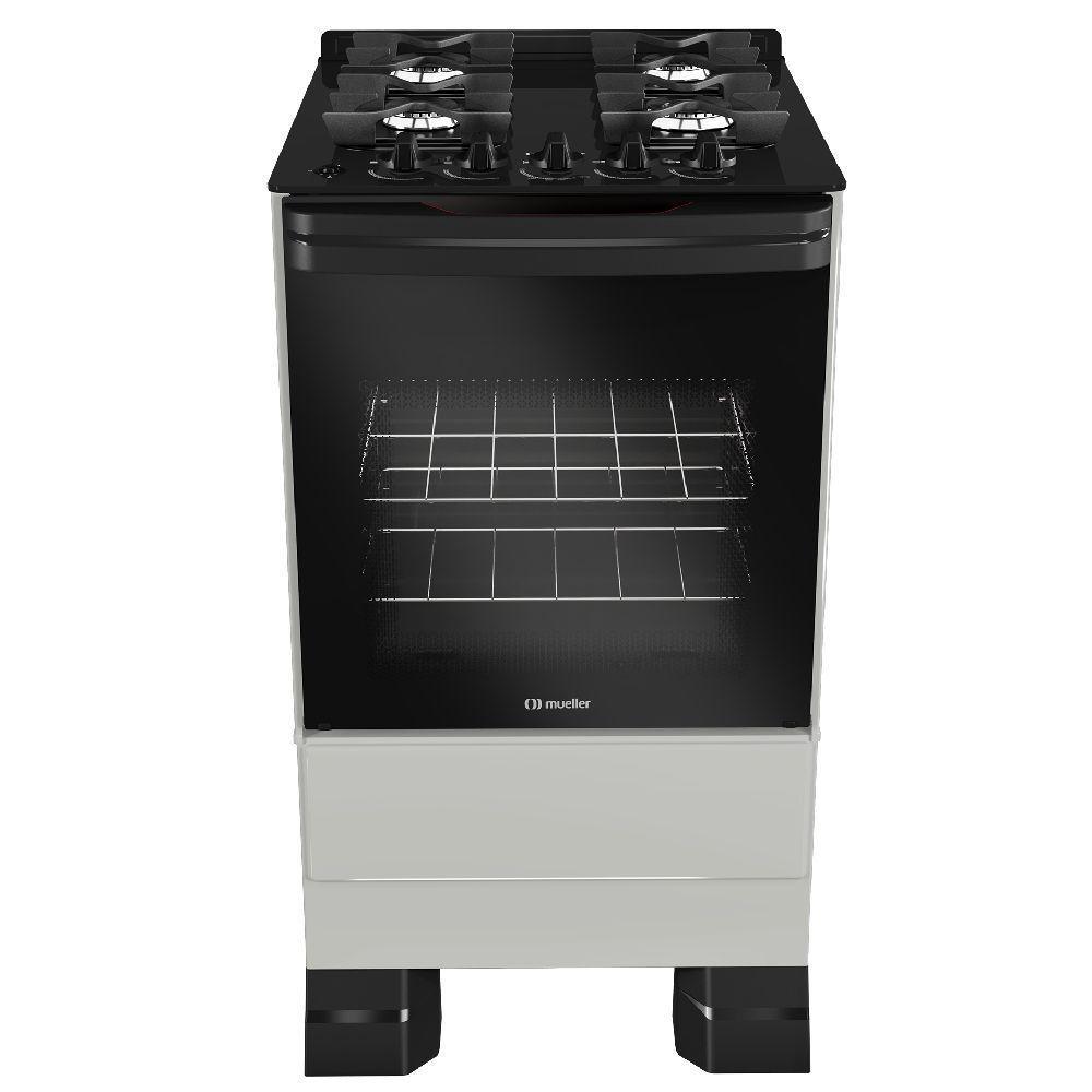 Fogão Mueller 4 Bocas Titanio Bivolt Mesa De Vidro Grades Ferro Fundindo MFV4BF - 1