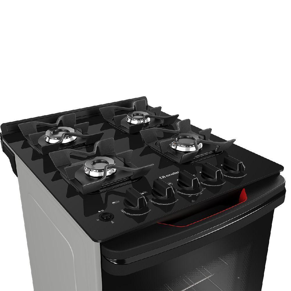 Fogão Mueller 4 Bocas Titanio Bivolt Mesa De Vidro Grades Ferro Fundindo MFV4BF - 4