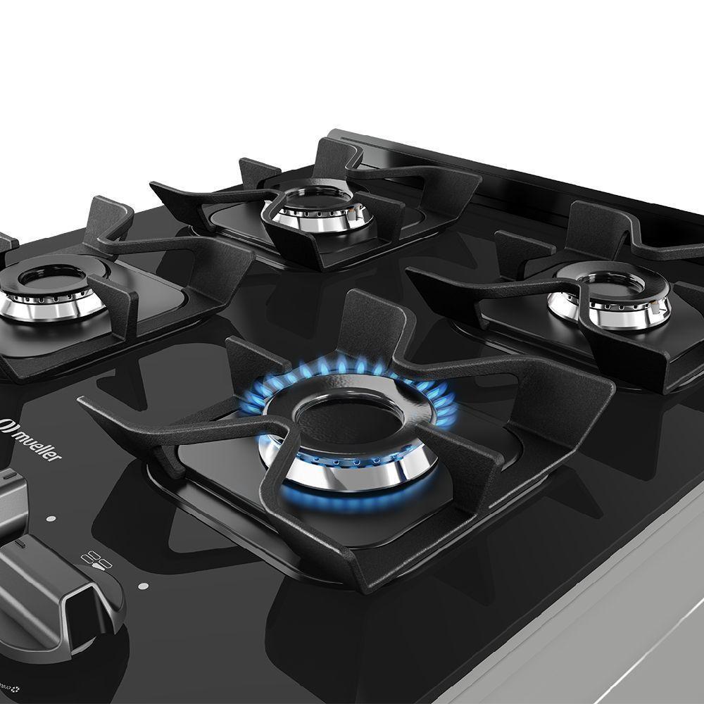 Fogão Mueller 4 Bocas Titanio Bivolt Mesa De Vidro Grades Ferro Fundindo MFV4BF - 5
