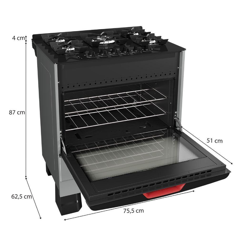 Fogão Mueller 5 Bocas Titanio Bivolt Mesa De Vidro e Tripla Chama MFV5BF - 4